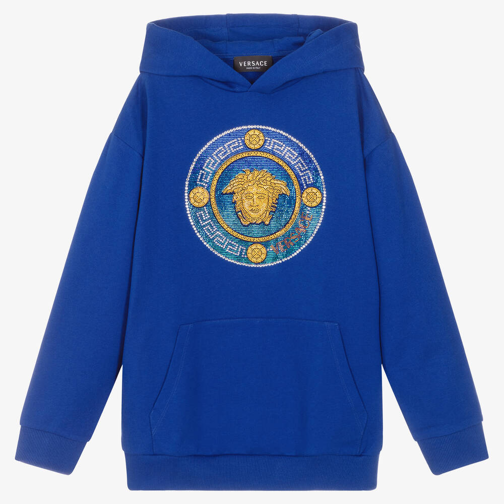 Versace - Teen Boys Blue Crystal Medusa Hoodie | Childrensalon