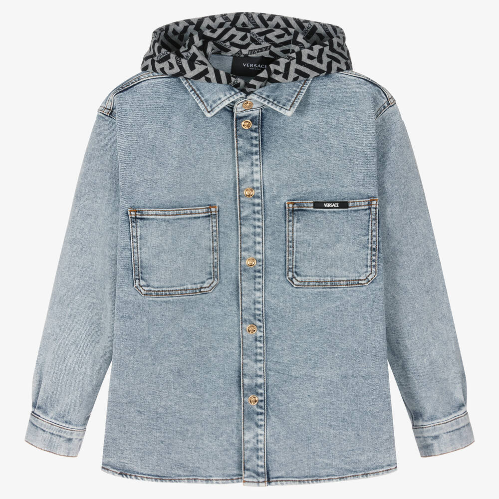 Versace - Teen Boys Blue Denim Hooded Jacket | Childrensalon