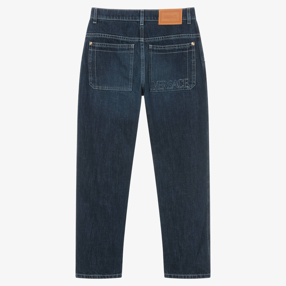 Versace-جينز قطن دنيم لون أزرق تينز ولادي | Childrensalon Outlet