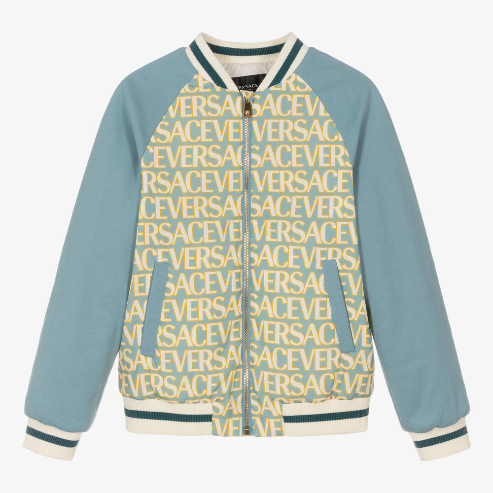 Versace - Золотисто-голубая куртка-бомбер для мальчиков-подростков  | Childrensalon