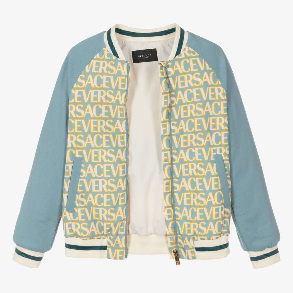 Versace-Teen Boys Blue & Gold Bomber Jacket | Childrensalon Outlet