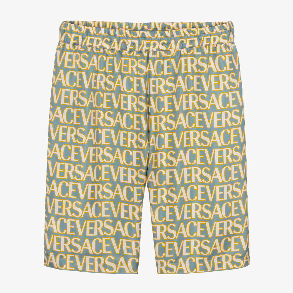 Versace - Teen Boys Blue & Gold Silk Shorts | Childrensalon