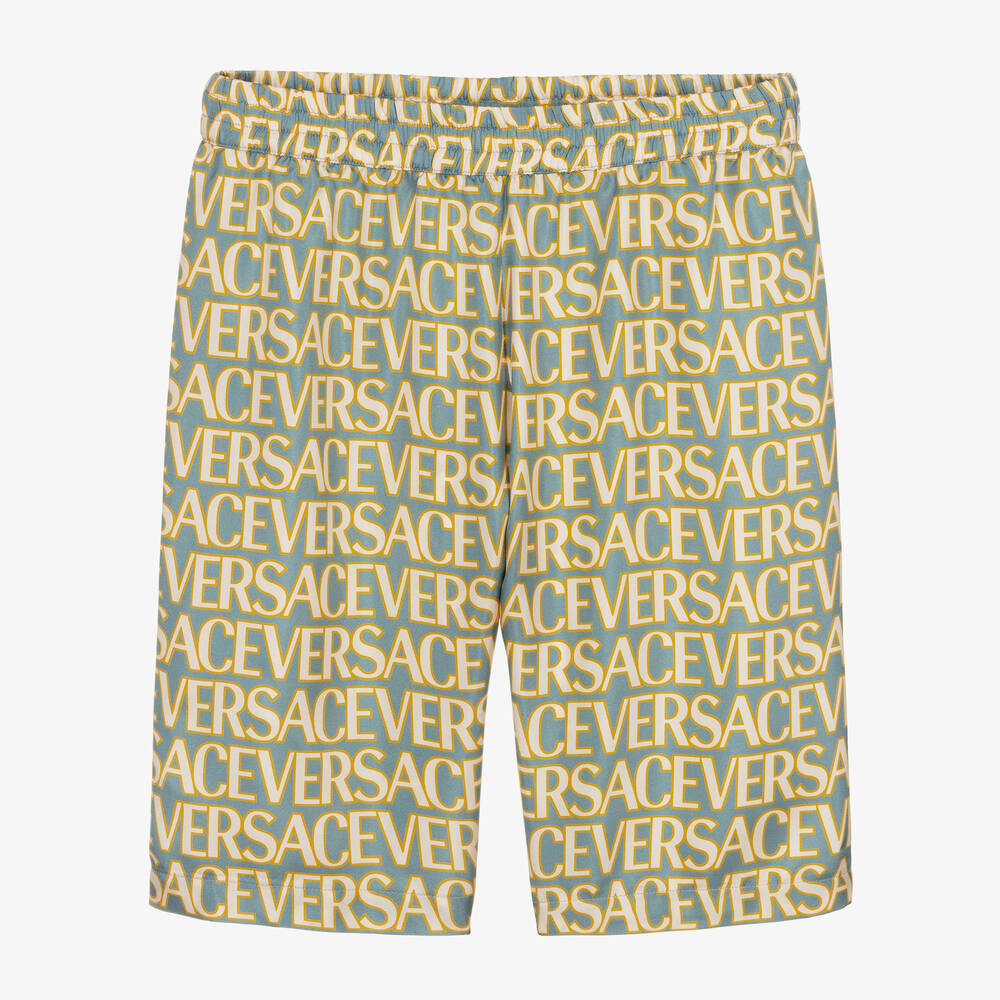 Versace-Teen Boys Blue & Gold Silk Shorts | Childrensalon Outlet