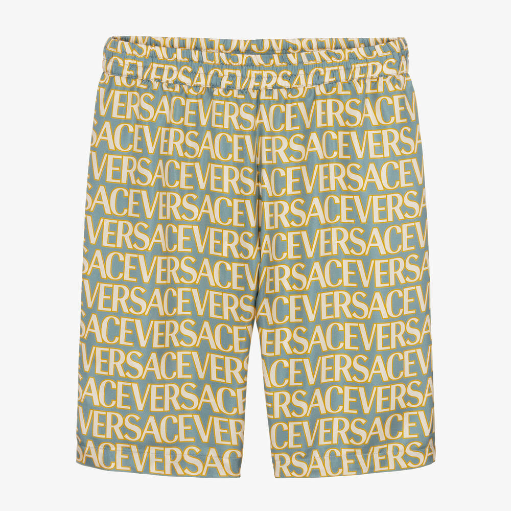 Versace - Short bleu et doré en soie ado garçon | Childrensalon