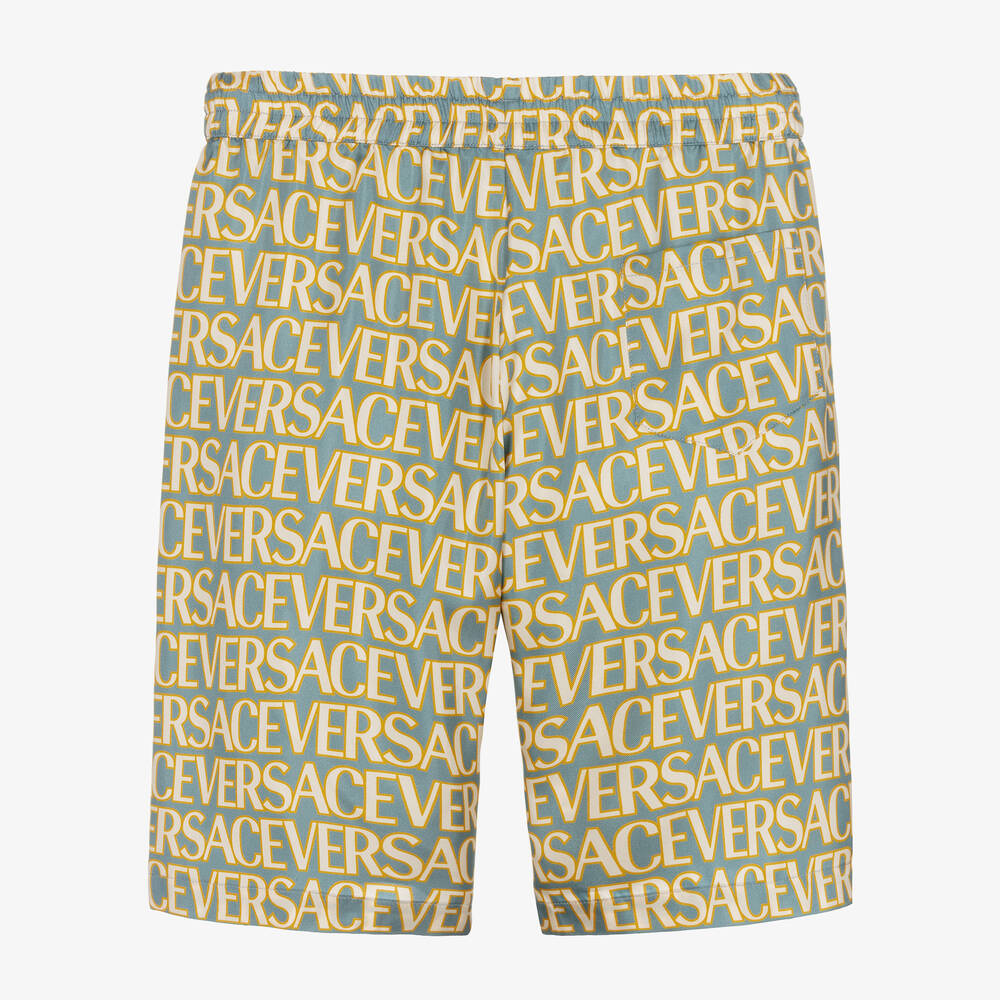 Versace-Teen Boys Blue & Gold Silk Shorts | Childrensalon Outlet
