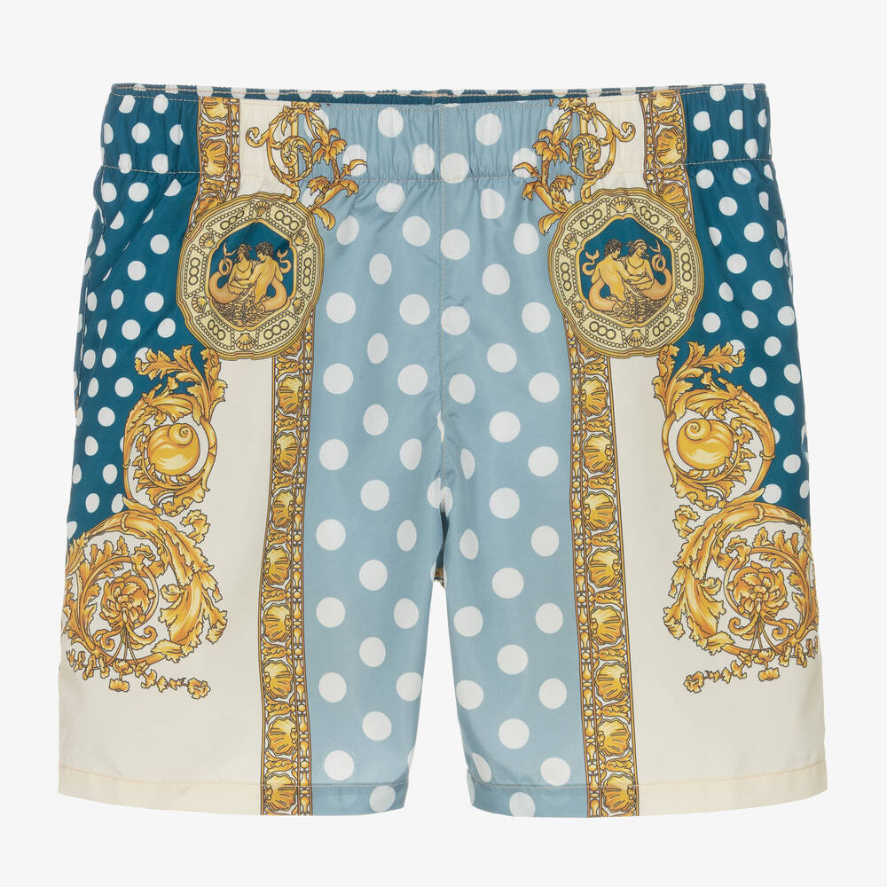Versace - Teen Boys Blue Seashell Baroque Swim Shorts | Childrensalon