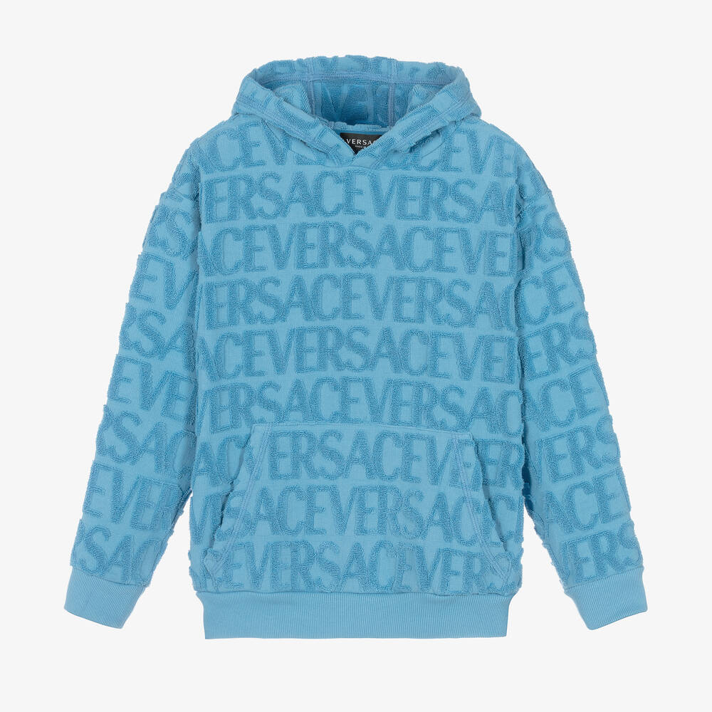 Versace - Sweat à capuche bleu en éponge ado garçon | Childrensalon