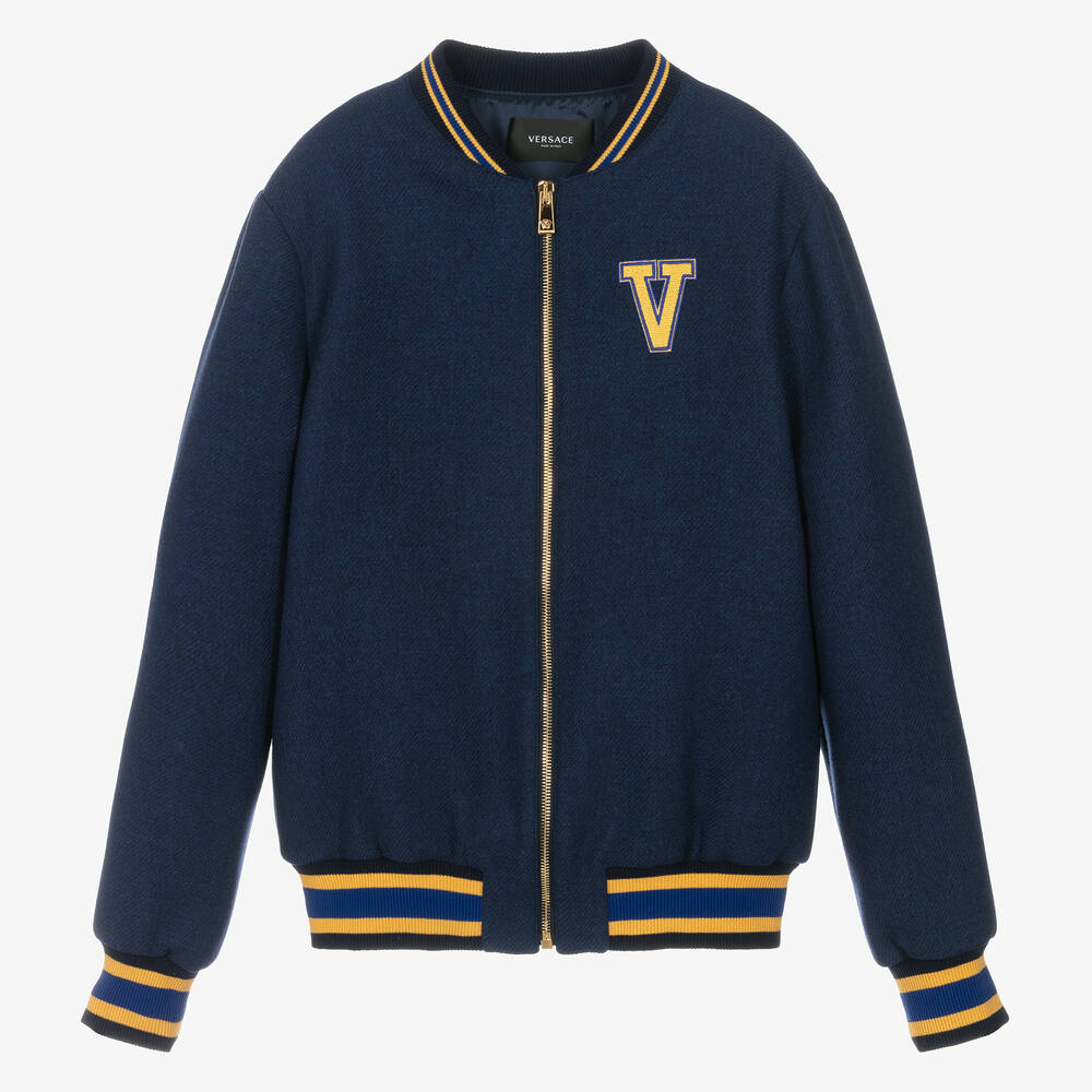 Versace - Blouson bleu en laine Medusa ado | Childrensalon