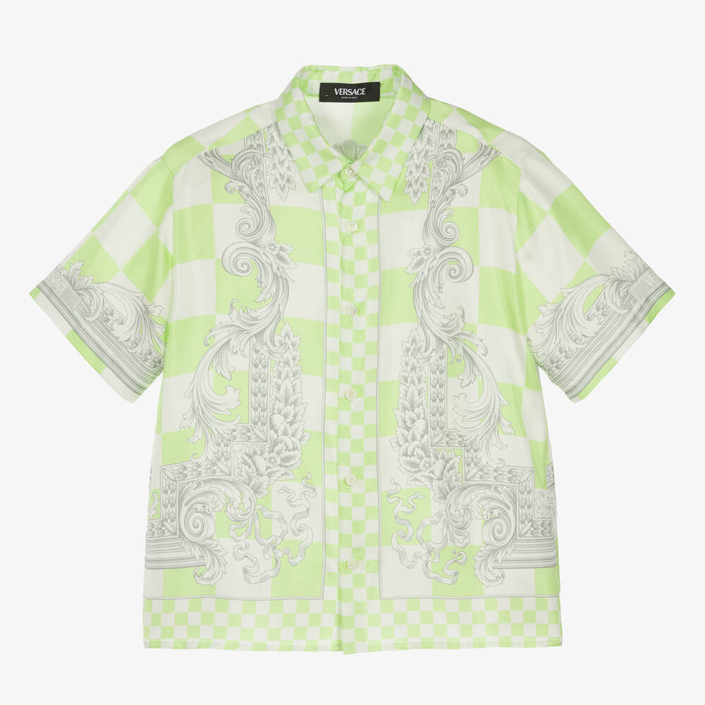 Versace-Teen Boys Green Barocco Silk Shirt | Childrensalon Outlet