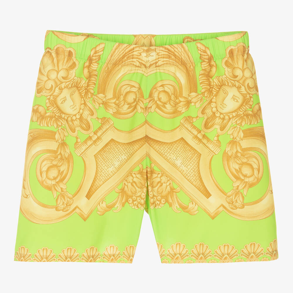 Versace - Short de bain vert et doré Barocco | Childrensalon