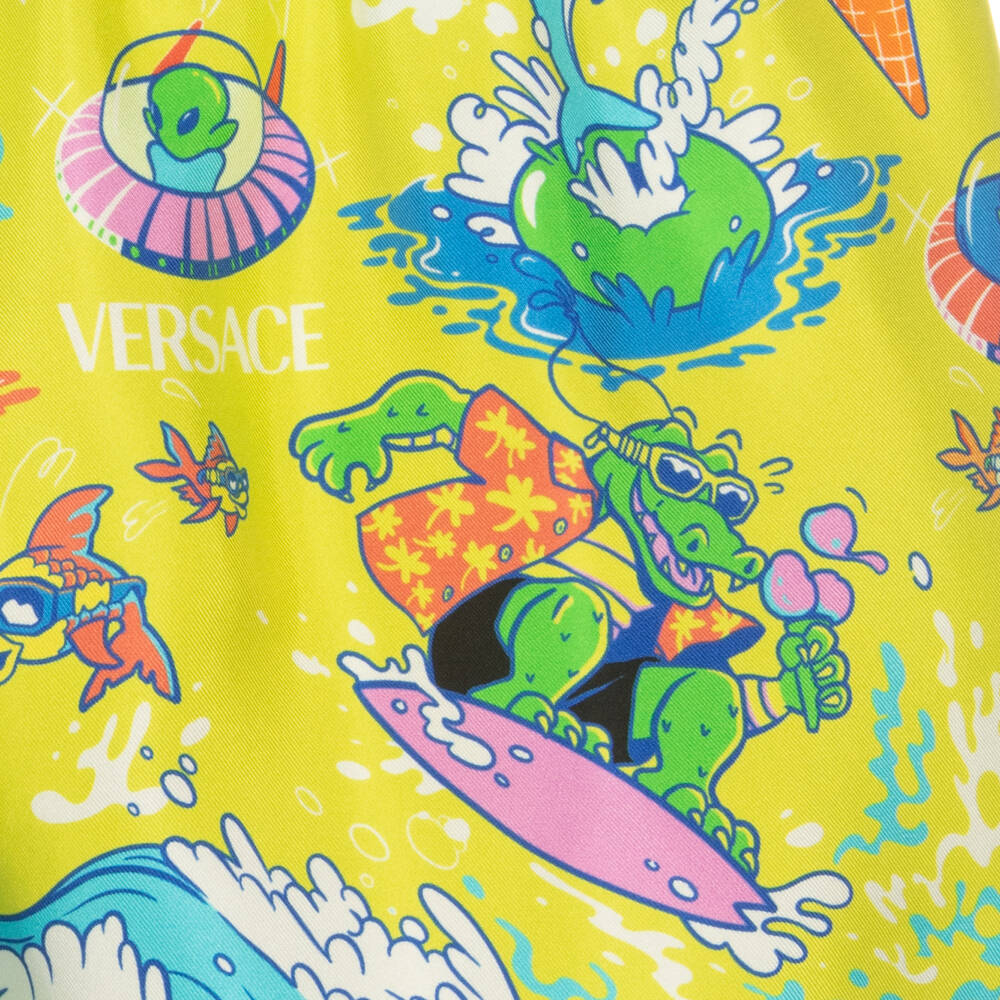 Versace-Зеленые шелковые шорты с рисунком | Childrensalon Outlet