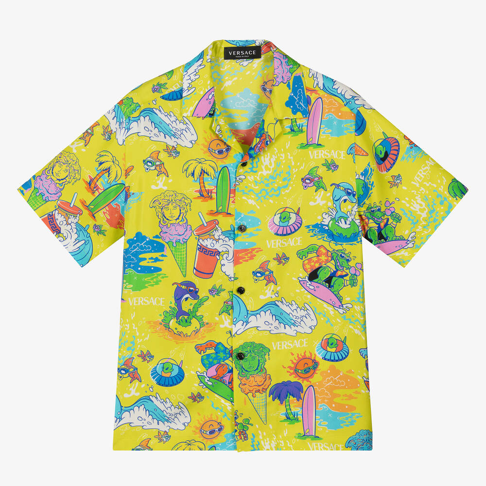 Versace - Teen Boys Green Logo Silk Shirt | Childrensalon