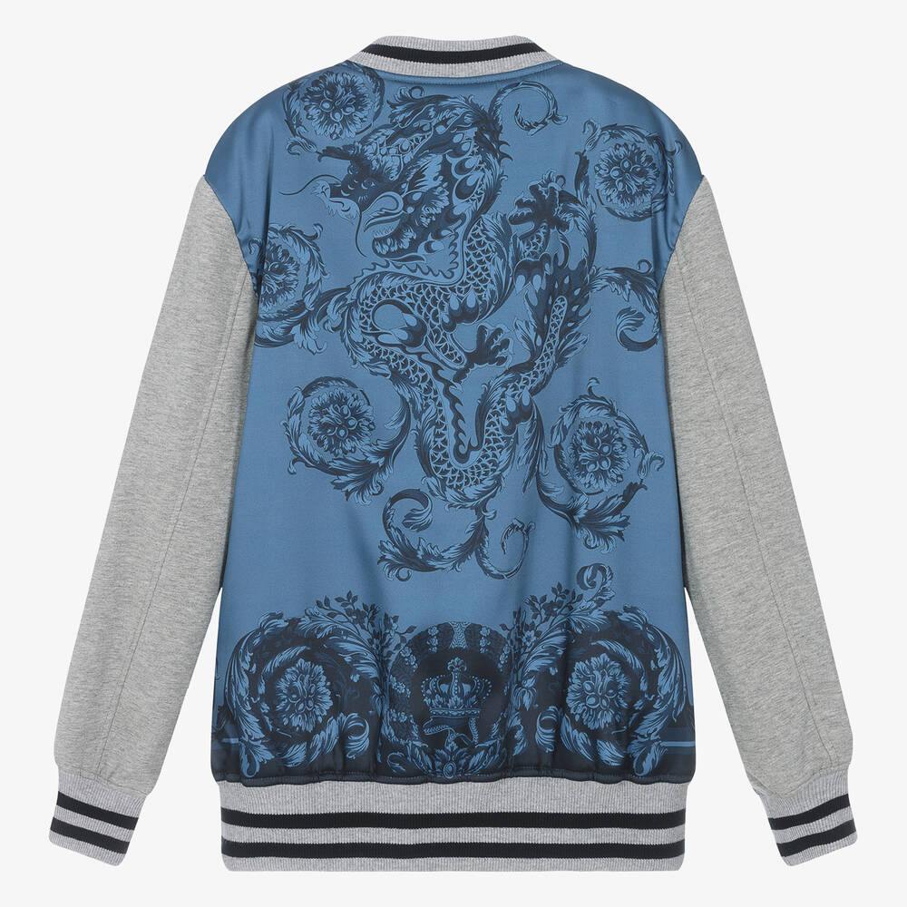 Versace-توب بسحّاب قطن تويل لون رمادي للمراهقين | Childrensalon Outlet