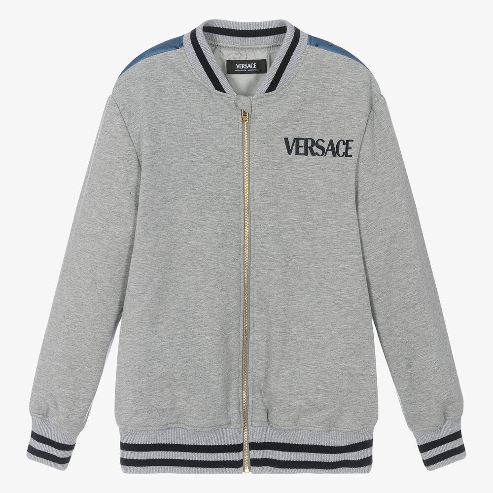 Versace-Серый хлопковый топ на молнии Dragon для мальчиков-подростков | Childrensalon Outlet