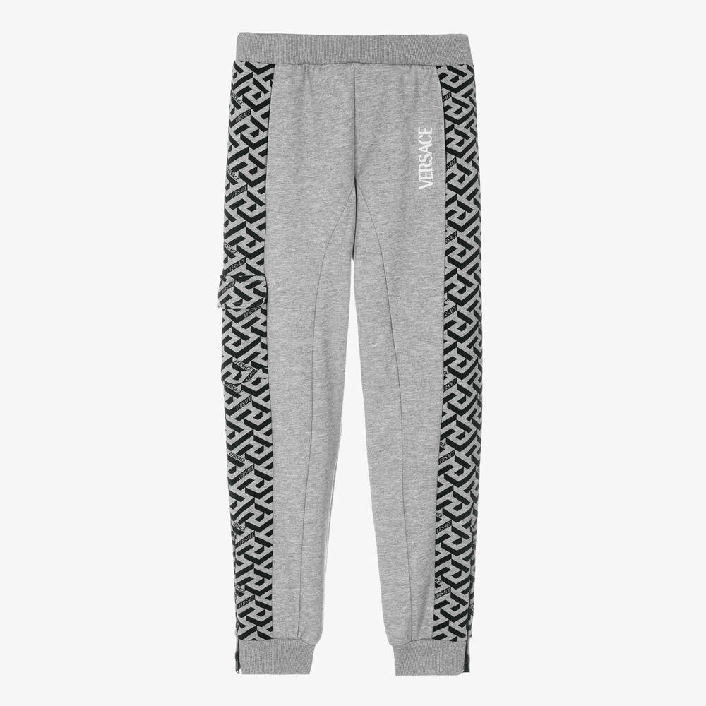 Versace - Teen Boys Grey Cotton La Greca Joggers | Childrensalon