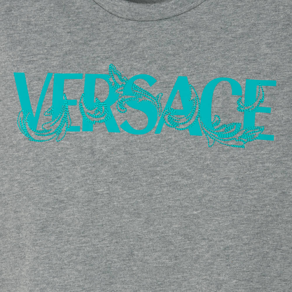 Versace-Серая футболка из меланжевой ткани | Childrensalon Outlet