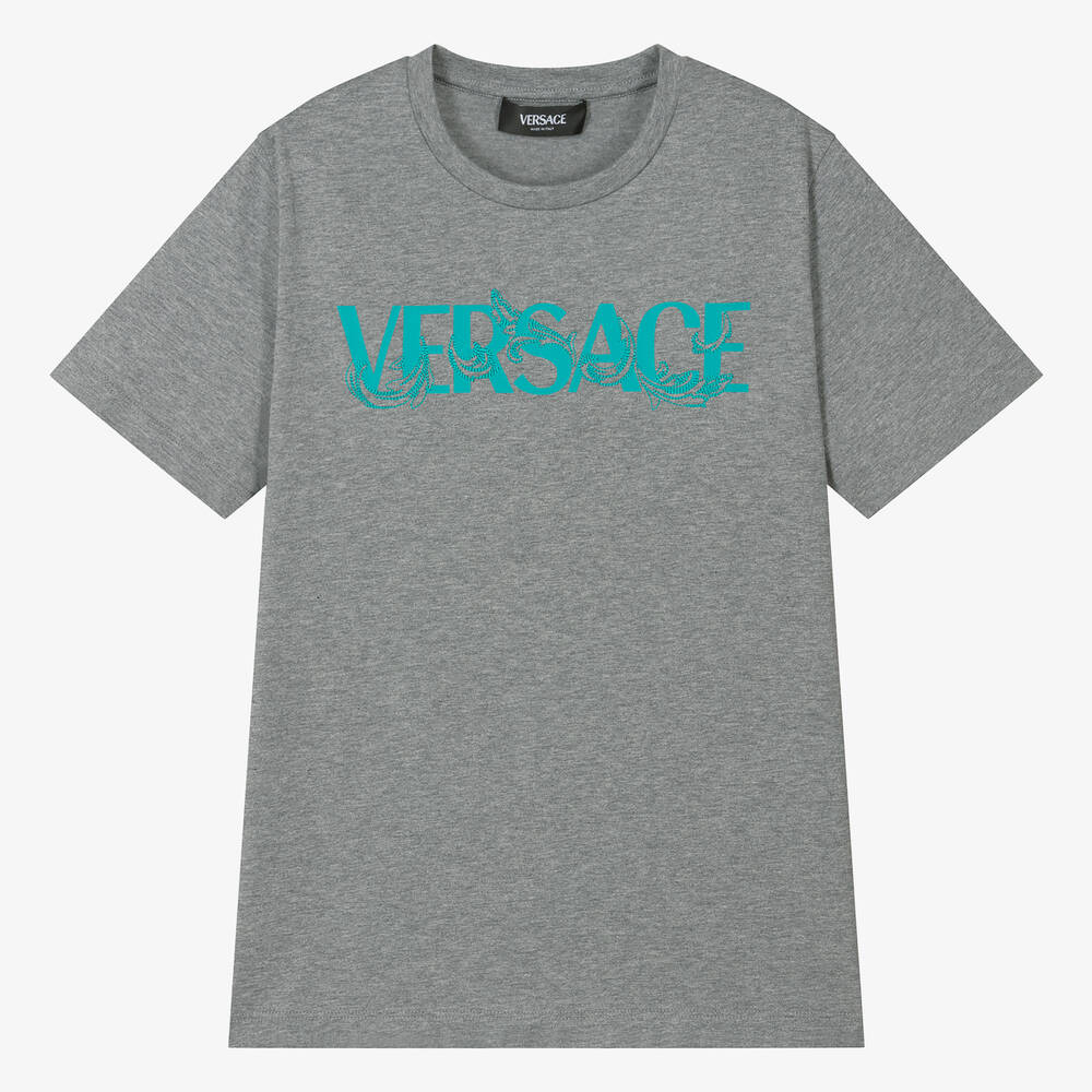 Versace - Серая футболка из меланжевой ткани | Childrensalon