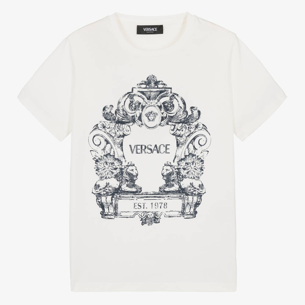 Versace-تيشيرت قطن لون عاجي للمراهقين | Childrensalon Outlet