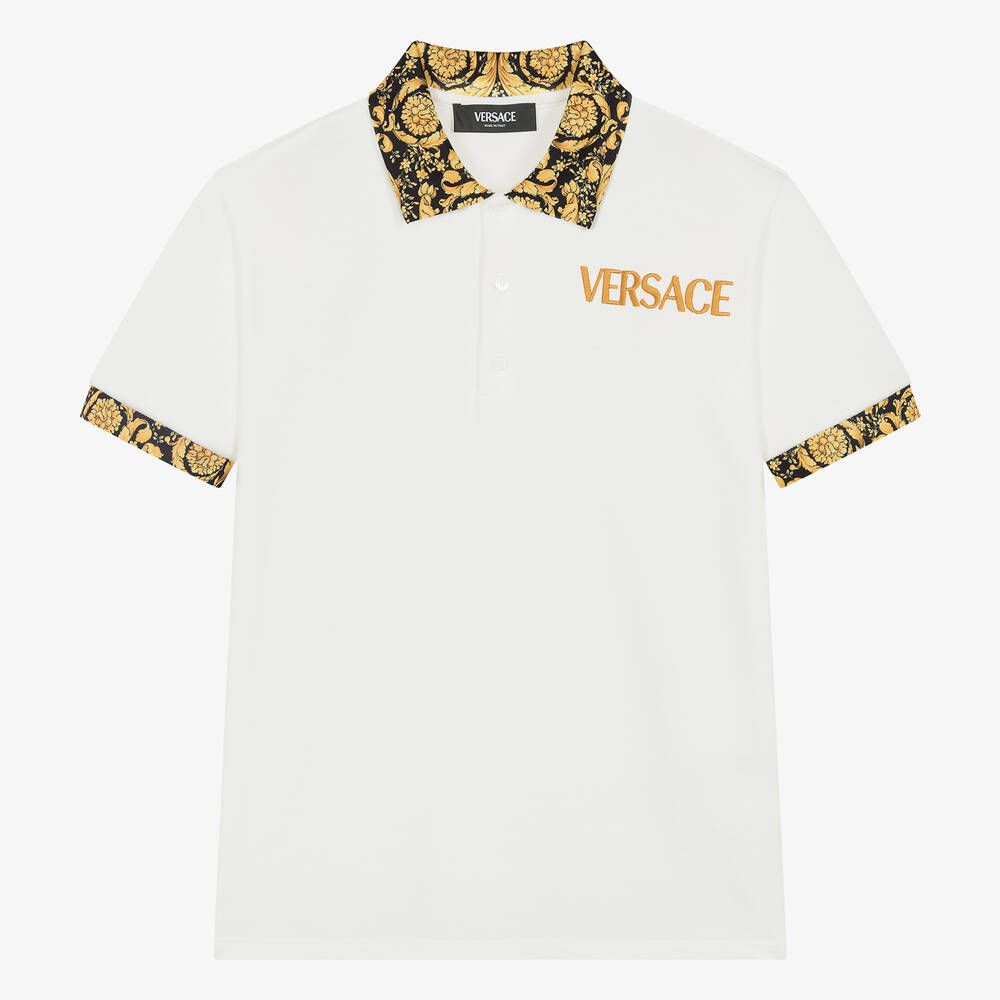 Versace-Teen Boys Ivory Cotton Barocco Polo Shirt | Childrensalon Outlet