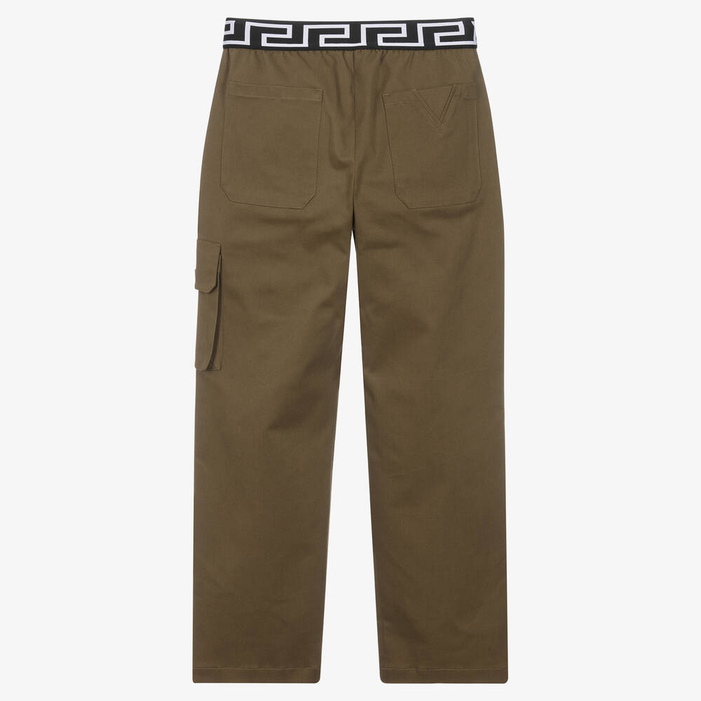 Versace-Teen Boys Khaki Green Greca Trousers | Childrensalon Outlet