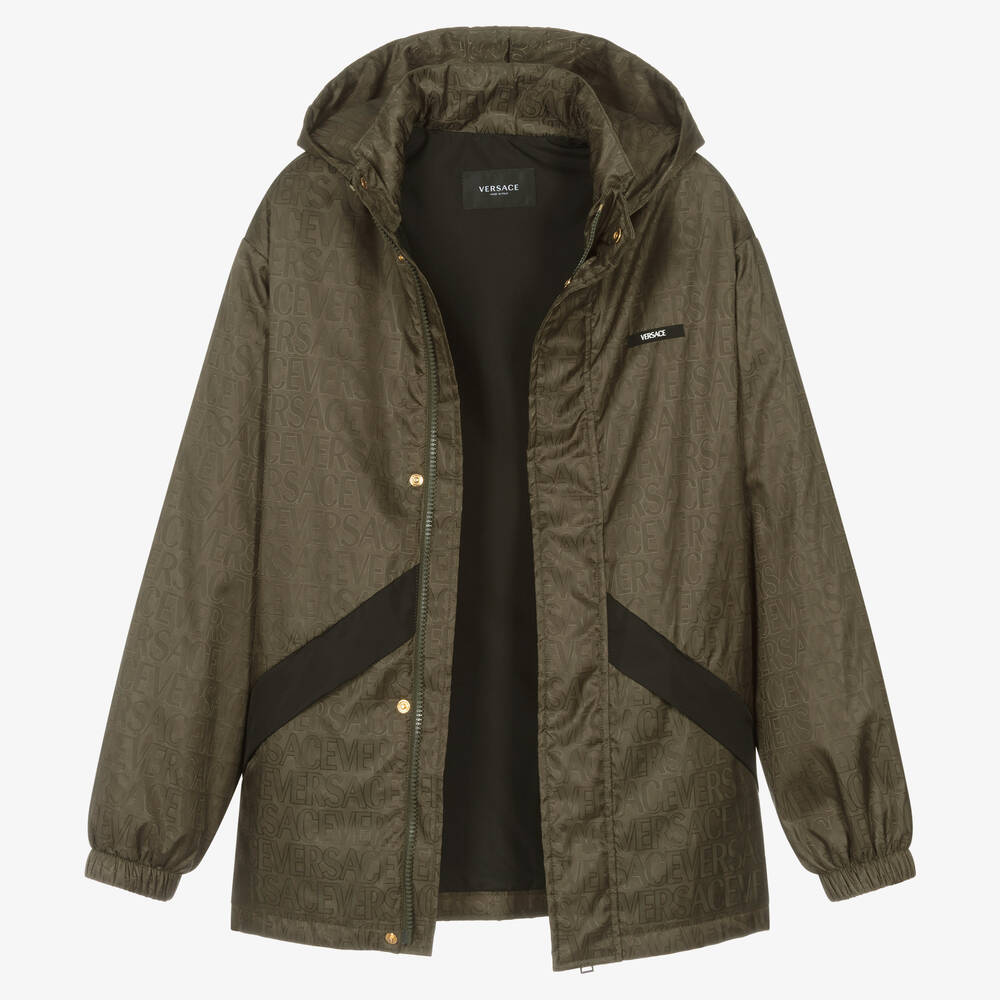Versace-جاكيت تينز ولادي مبطن لون أخضر كاكي | Childrensalon Outlet