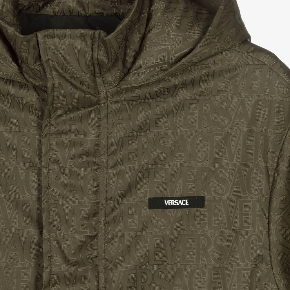 Versace-جاكيت تينز ولادي مبطن لون أخضر كاكي | Childrensalon Outlet