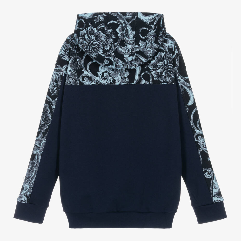 Versace-Teen Boys Navy Blue Barocco Stencil Hoodie | Childrensalon Outlet