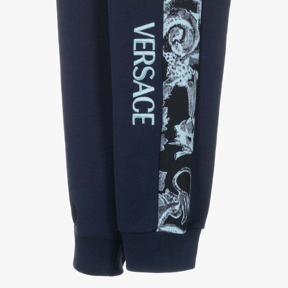 Versace-Teen Boys Navy Blue Barocco Stencil Joggers | Childrensalon Outlet