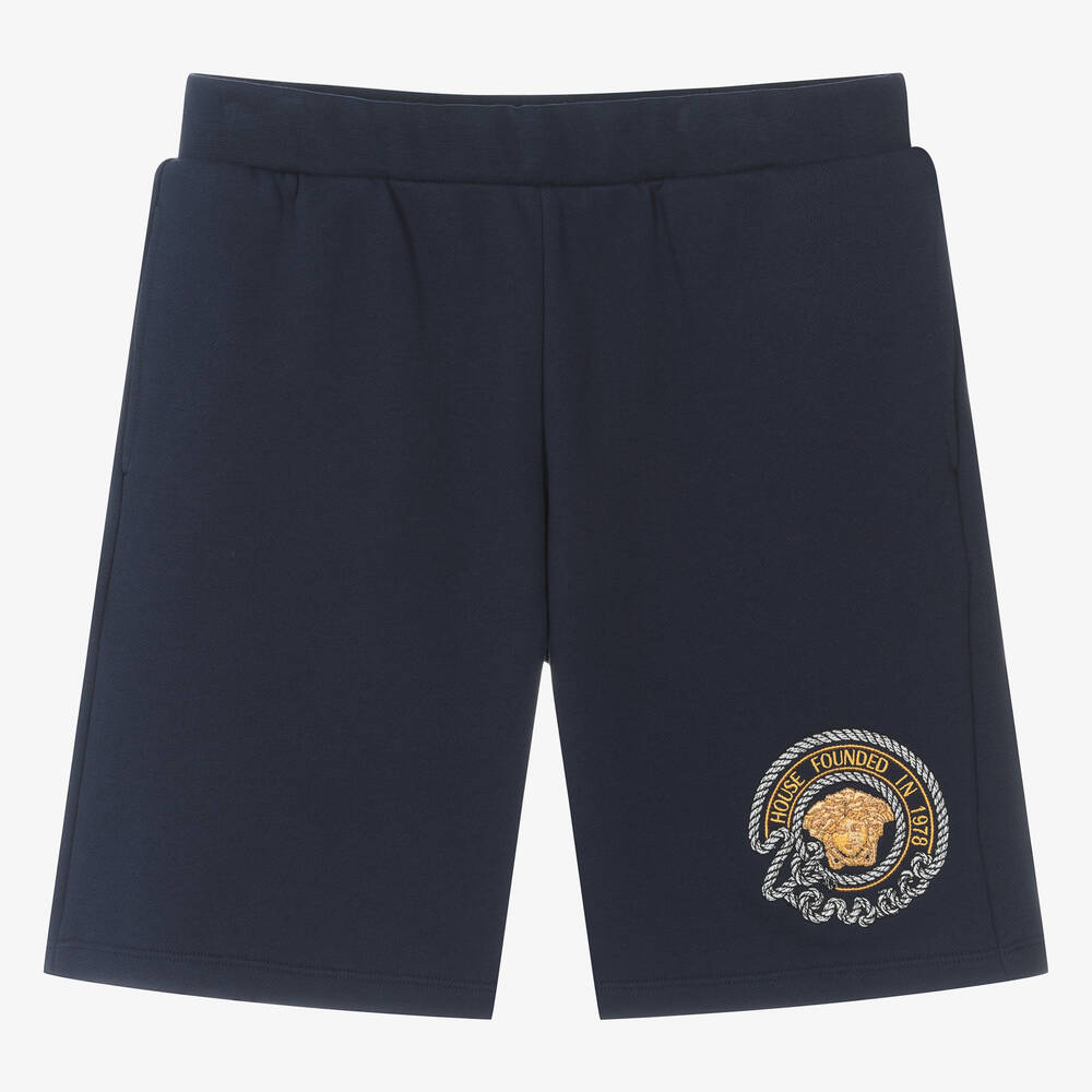 Versace-Teen Boys Navy Blue Cotton Nautical Shorts | Childrensalon Outlet