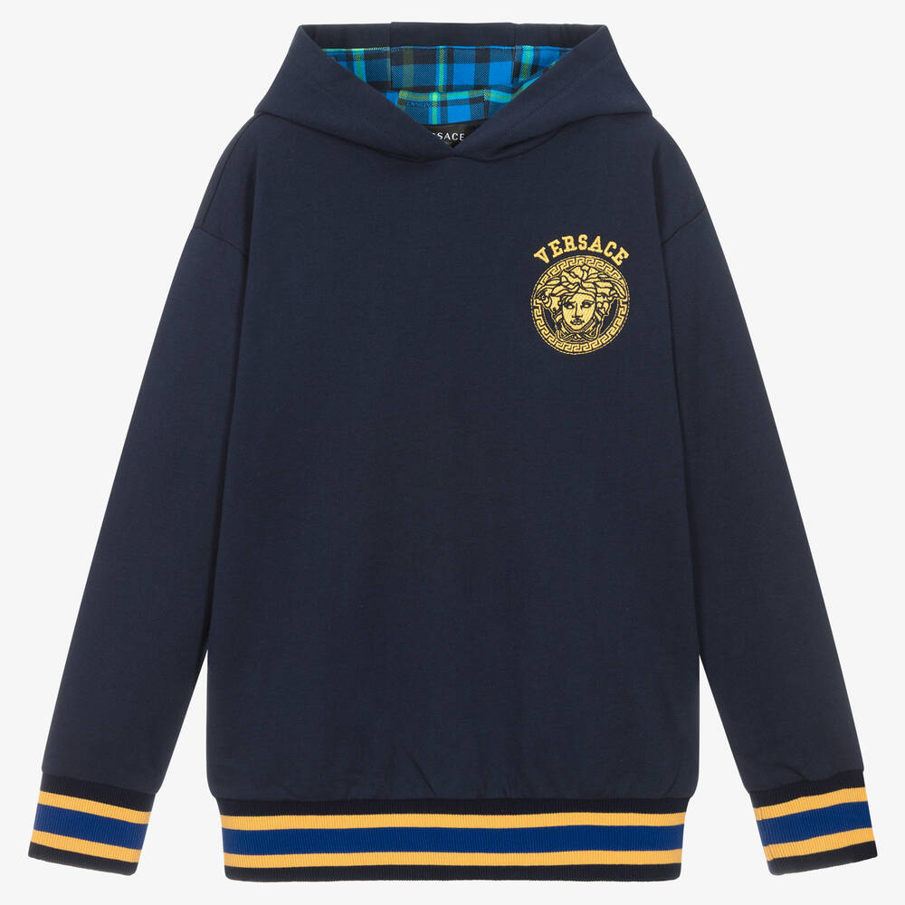 Versace - Sweat à capuche bleu et doré Medusa | Childrensalon