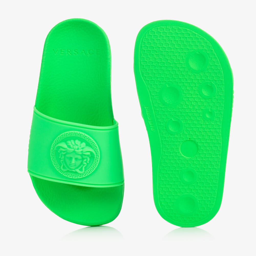 Versace-Teen Boys Neon Green Medusa Logo Sliders | Childrensalon Outlet