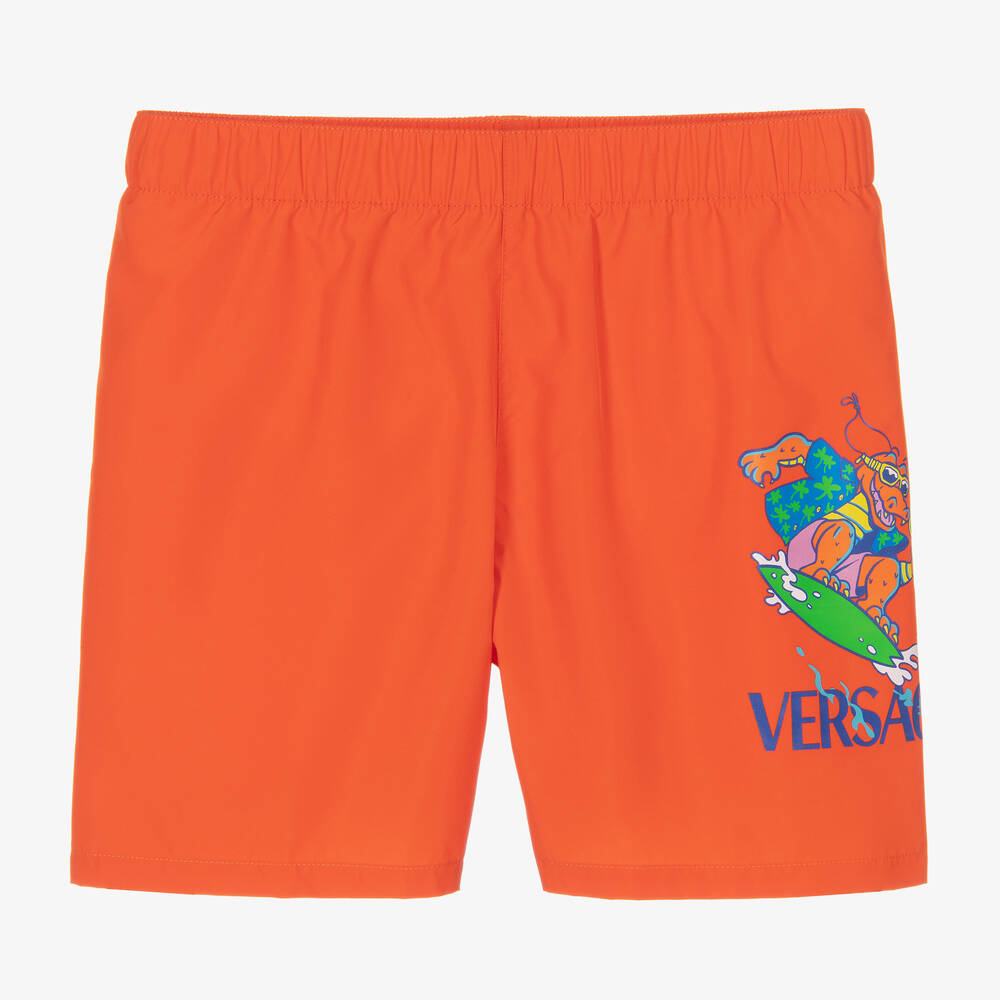 Versace - Teen Boys Orange Crocodile Swim Shorts | Childrensalon