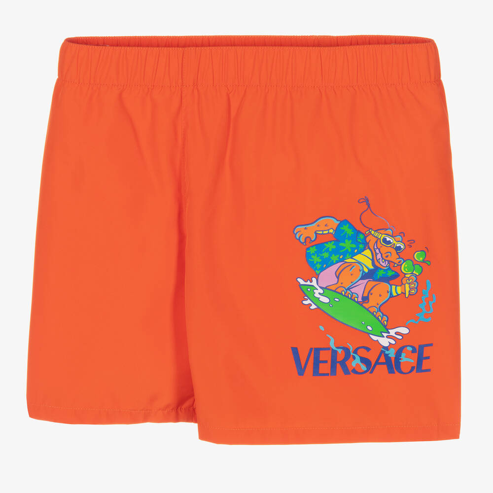 Versace-شورت سباحة تينز ولادي لون برتقالي | Childrensalon Outlet
