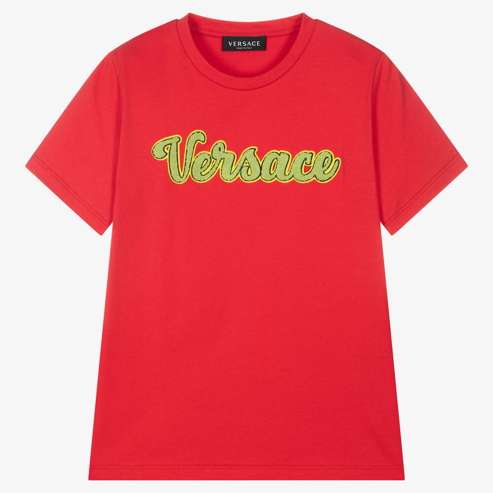 Versace - تيشيرت تينز ولادي قطن لون أحمر | Childrensalon