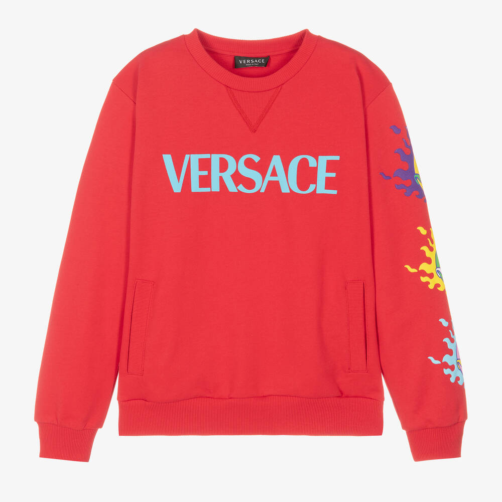 Versace - سويتشيرت تينز ولادي قطن لون أحمر | Childrensalon