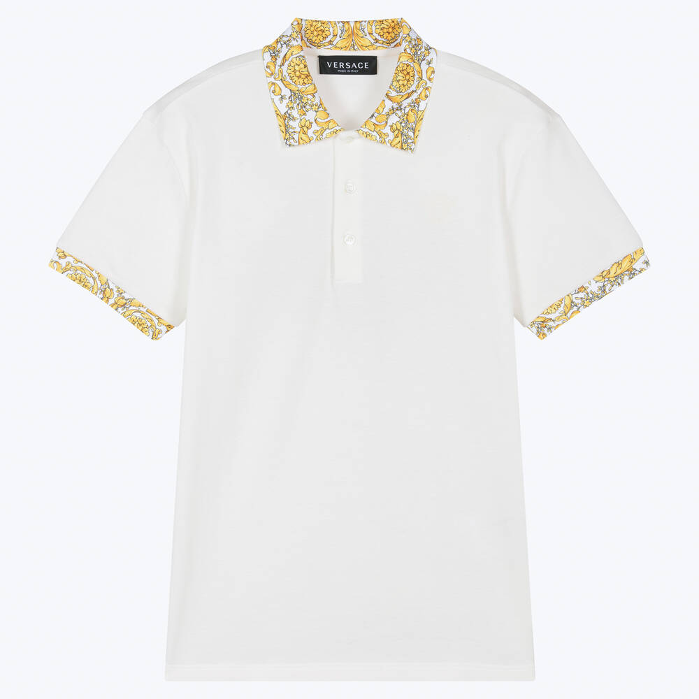 Versace - Teen Boys White Barocco Polo Shirt | Childrensalon