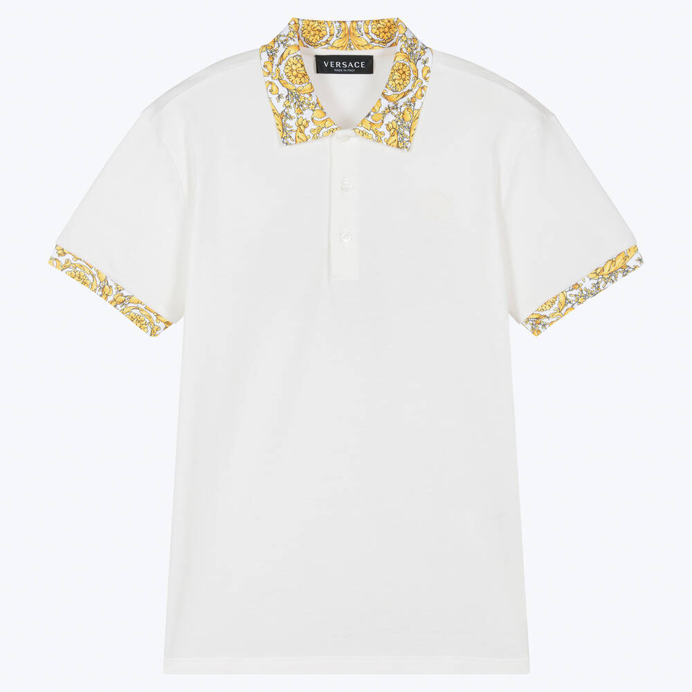 Versace-Teen Boys White Barocco Polo Shirt | Childrensalon Outlet