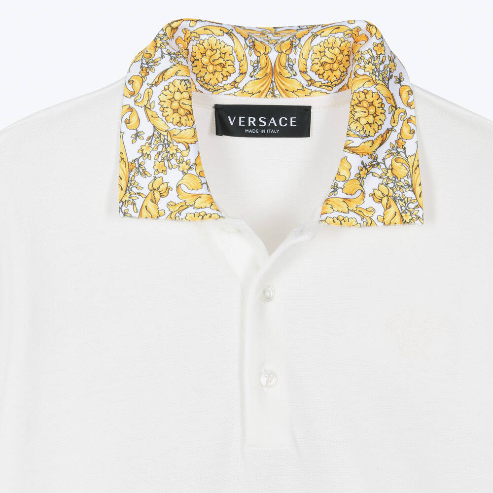 Versace Teen Boys White Barocco Polo Shirt