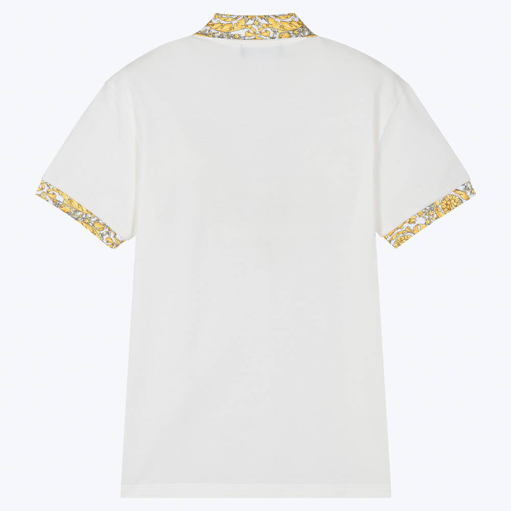Versace Teen Boys White Barocco Polo Shirt Childrensalon Outlet