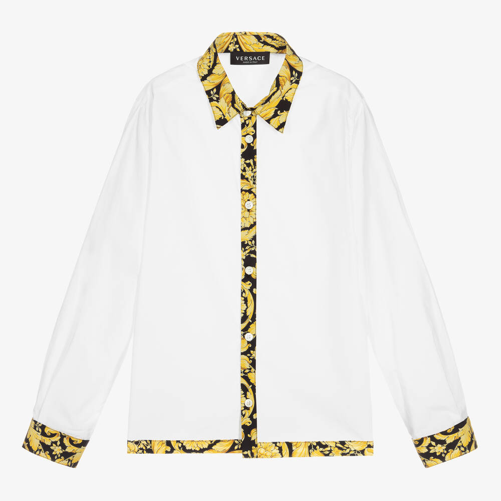 Versace - Белая рубашка с принтом Barocco для мальчиков-подростков | Childrensalon