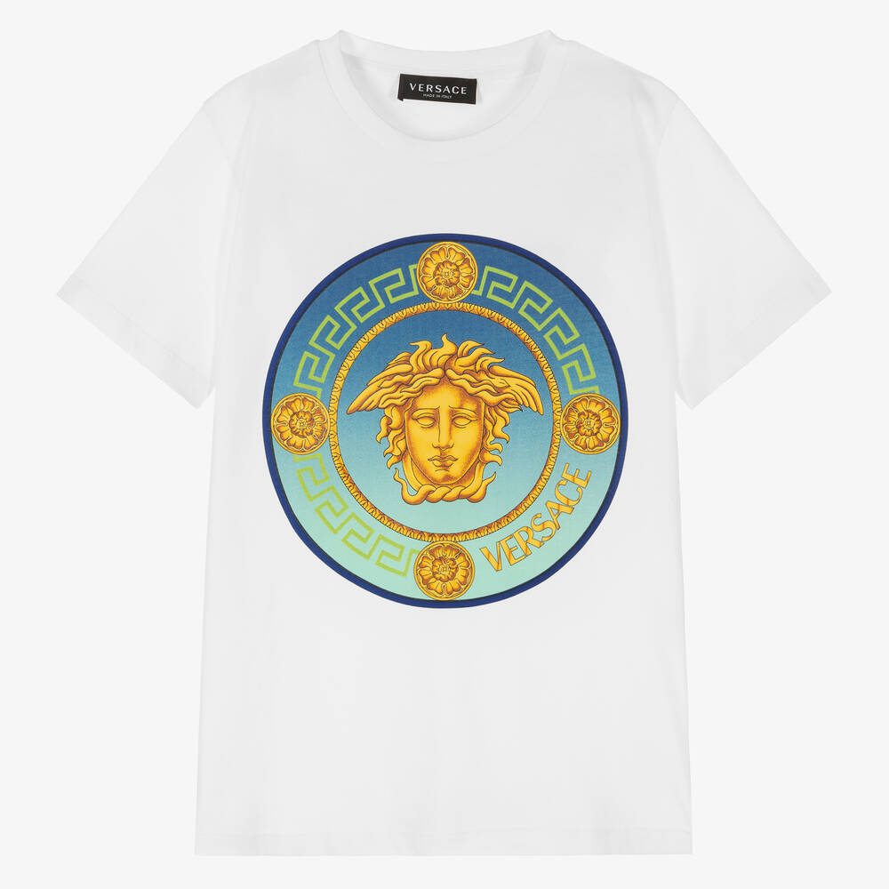 Versace - Белая футболка с голубым символом Medusa | Childrensalon