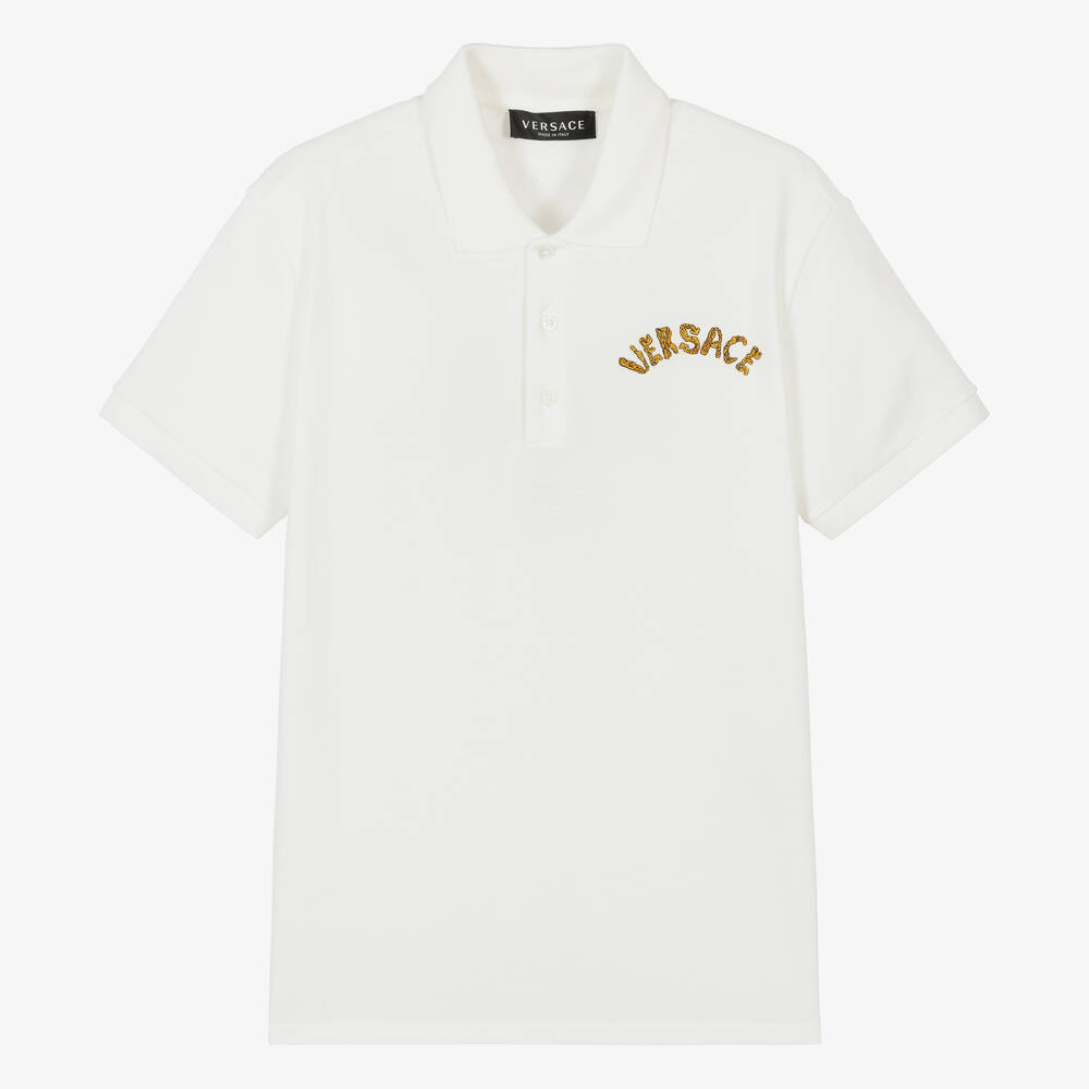 Versace - Polo blanc en coton ado garçon | Childrensalon