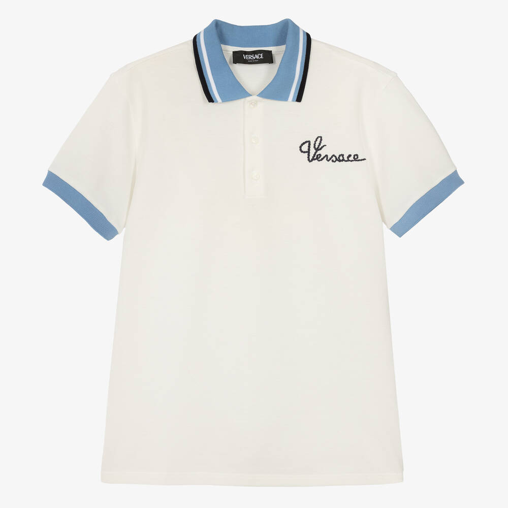 Versace-Teen Boys White Cotton Polo Shirt | Childrensalon Outlet