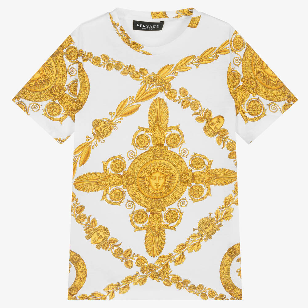 Versace - Teen Boys White & Gold Barocco T-Shirt | Childrensalon