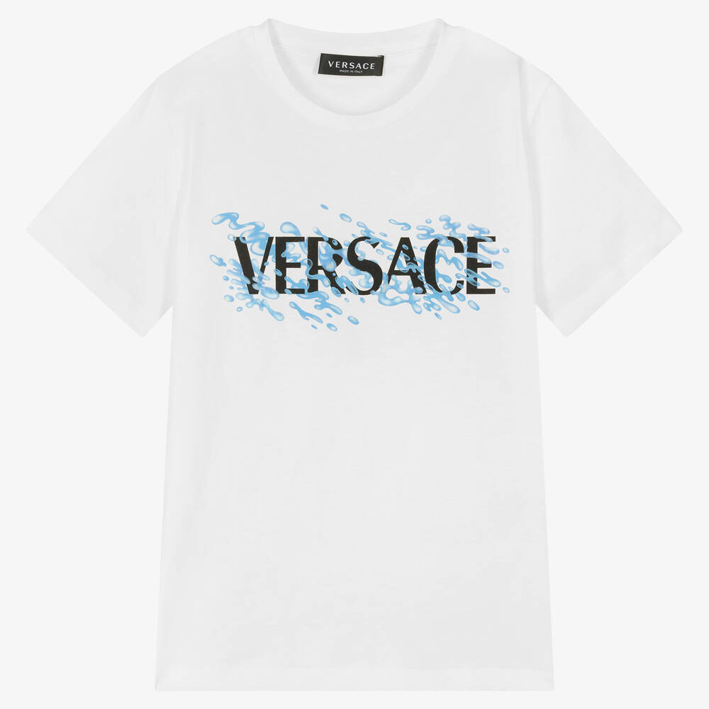 Versace - Teen Boys White Splash Logo T-Shirt | Childrensalon
