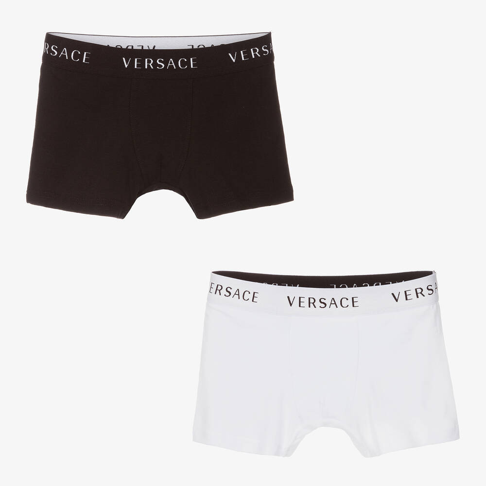 Versace - شورت بوكسر قطن جيرسي لون أبيض وأسود (عدد 2) | Childrensalon