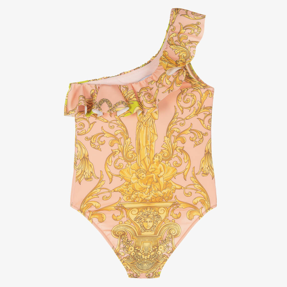 Versace-مايّو تينز بناتي بطبعة باروك لون ذهبي | Childrensalon Outlet