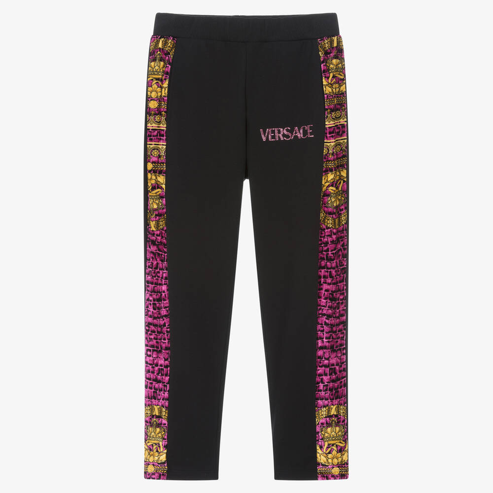 Versace - Teen Girls Black Barocco Crocodile Joggers | Childrensalon