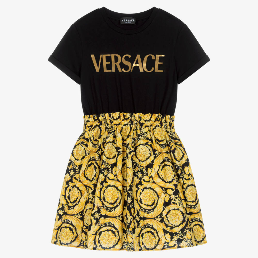 Versace-Teen Girls Black & Gold Barocco Dress | Childrensalon Outlet