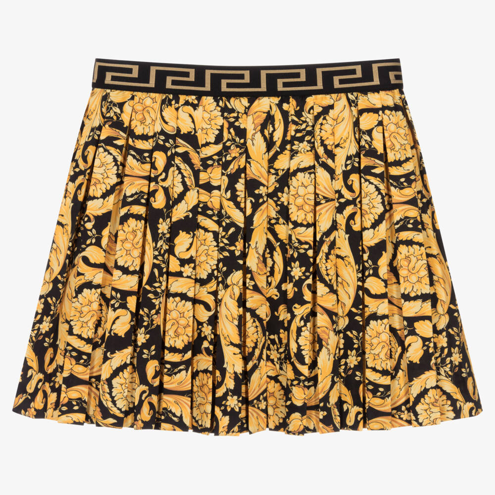 Versace-Teen Girls Black & Gold Pleated Barocco Skirt | Childrensalon Outlet
